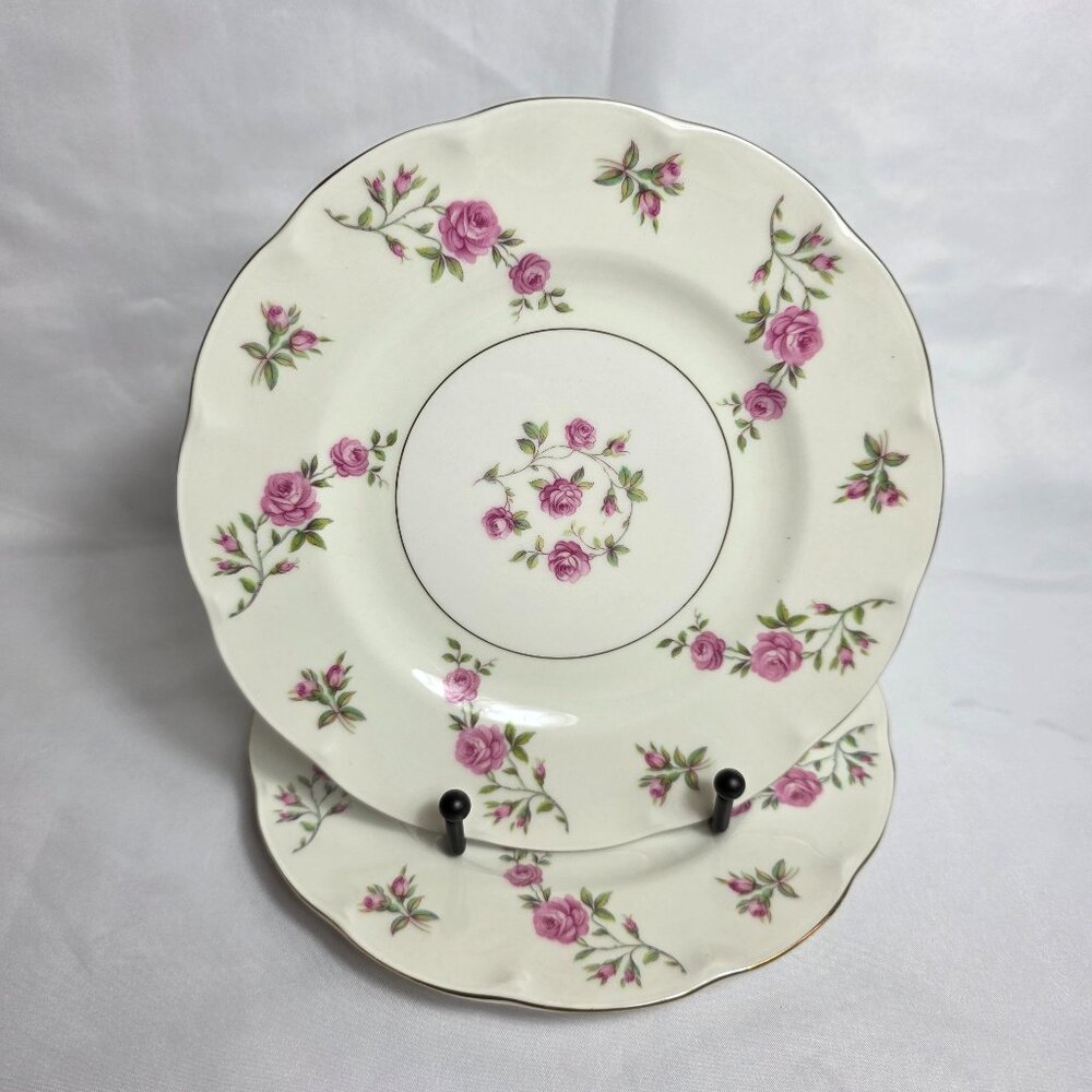 TWO Theodore Haviland Delaware New York Salad Plates Ivory with Pink Roses